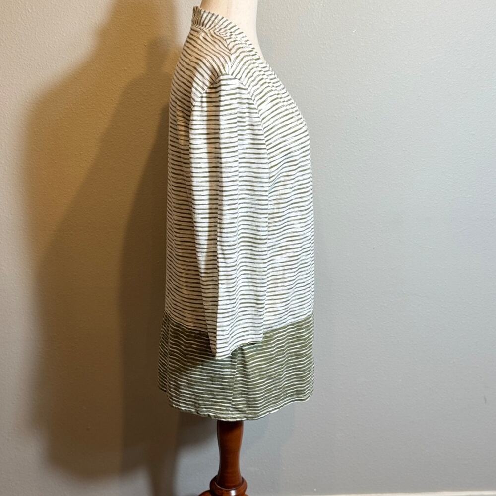 Chico's cardigan green & white striped lightweight cotton open front  Sz 2 US L - Picture 4 of 8